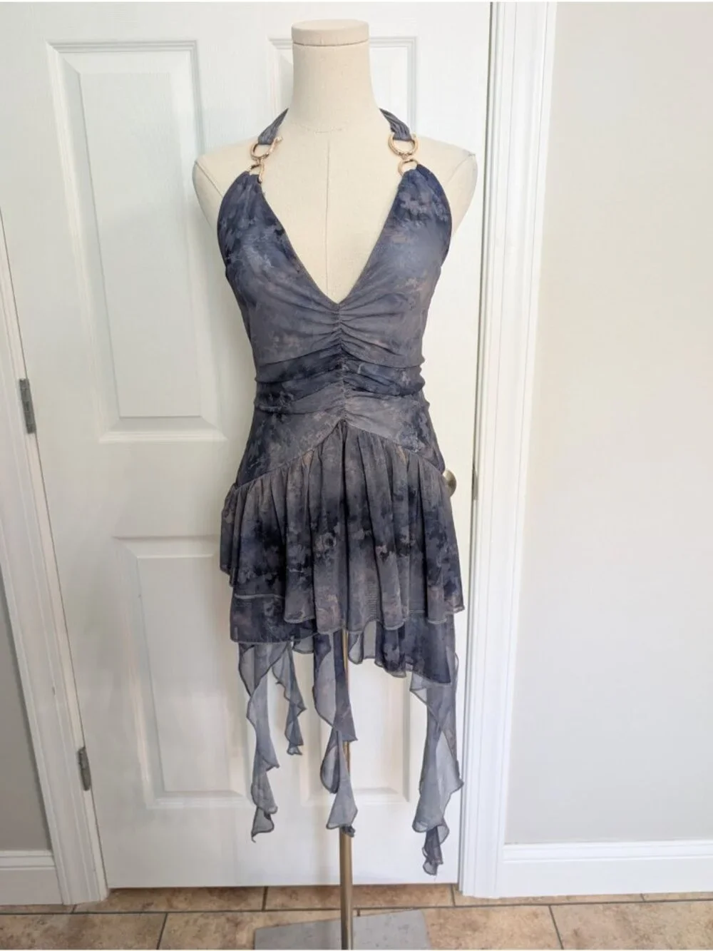 Urban Outfitters Womens M Blue Uo Rosa Mesh Halter Mini Dress Fairy Goth Grunge